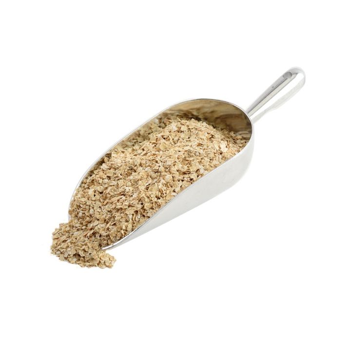 Aluminum Scoop with oats in it.