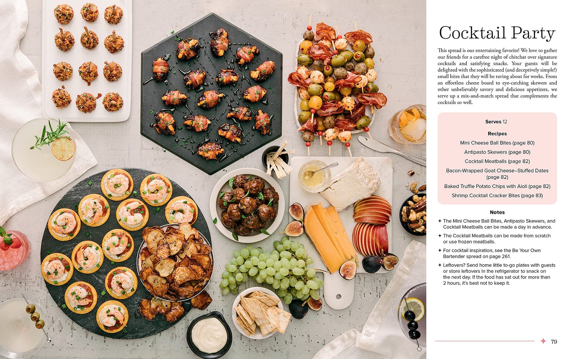 fourth set of pages has picture of cocktail party spread and text