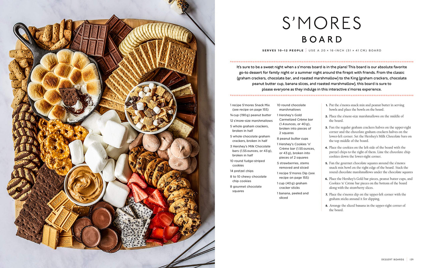 a second set of pages with a picture of a charcuterie board filled with sweets and the other filled with text