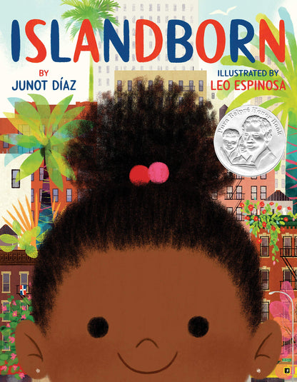 front cover of book with close up view of little girls head with a city in the background, title, authors name, and illustrators name