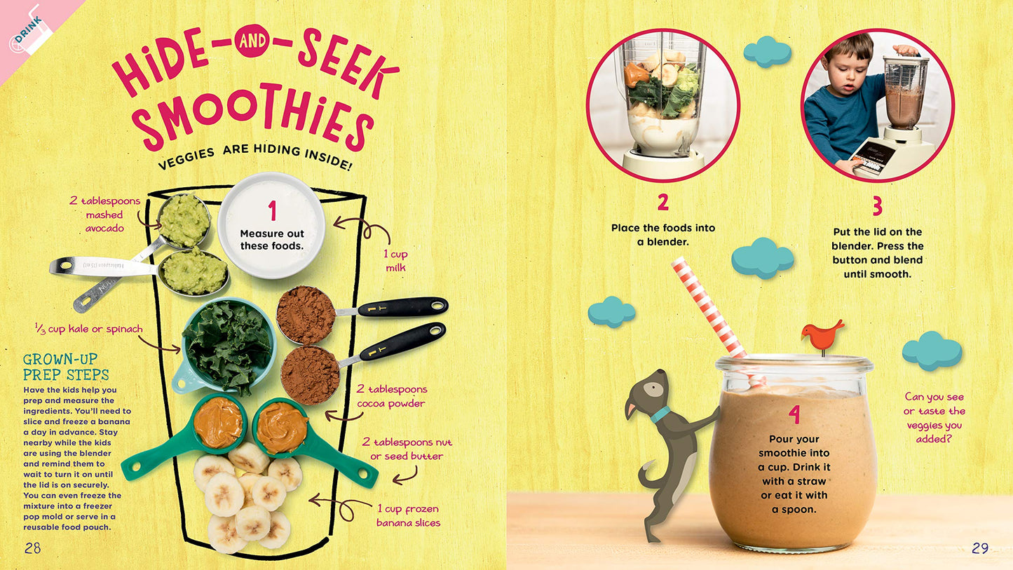 inside page with photos and recipe for hide and seek smoothies.