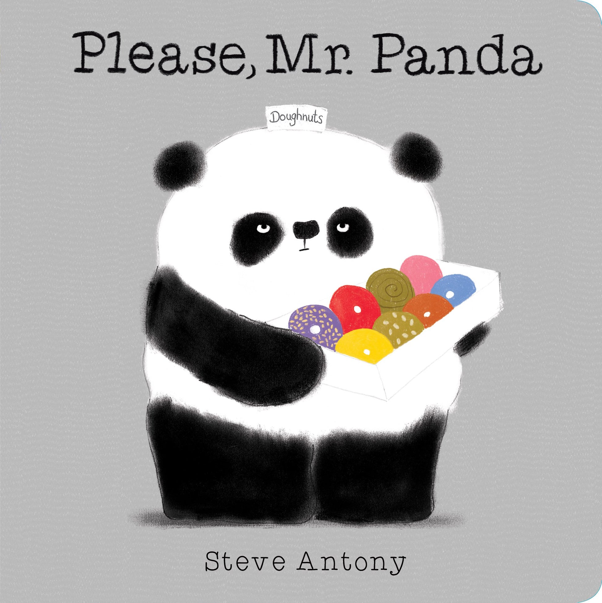 cover of book has a panda holding a box of donuts, title, and authors name