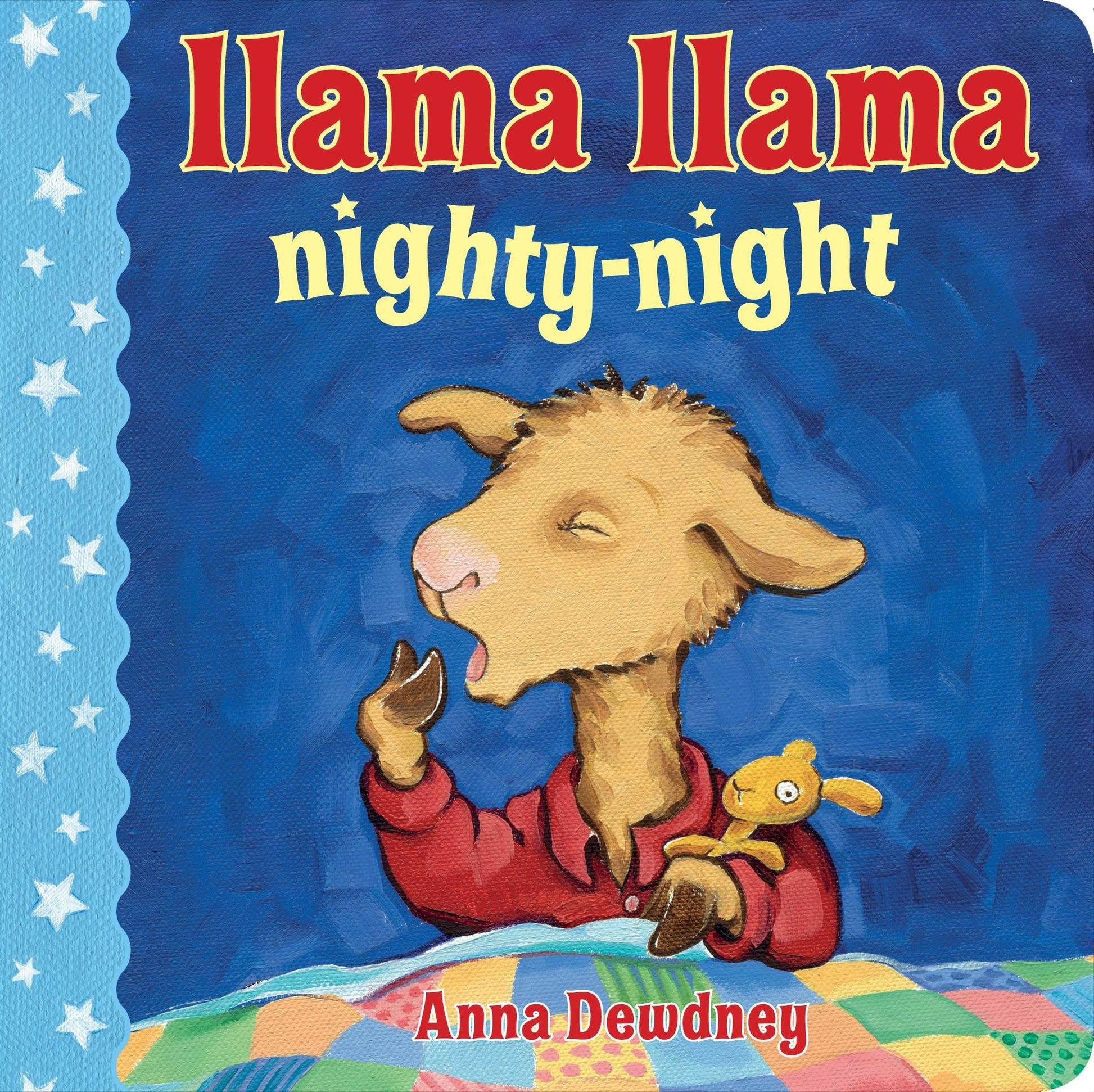 front cover of book with illustration of a llama in bed, title, and authors name
