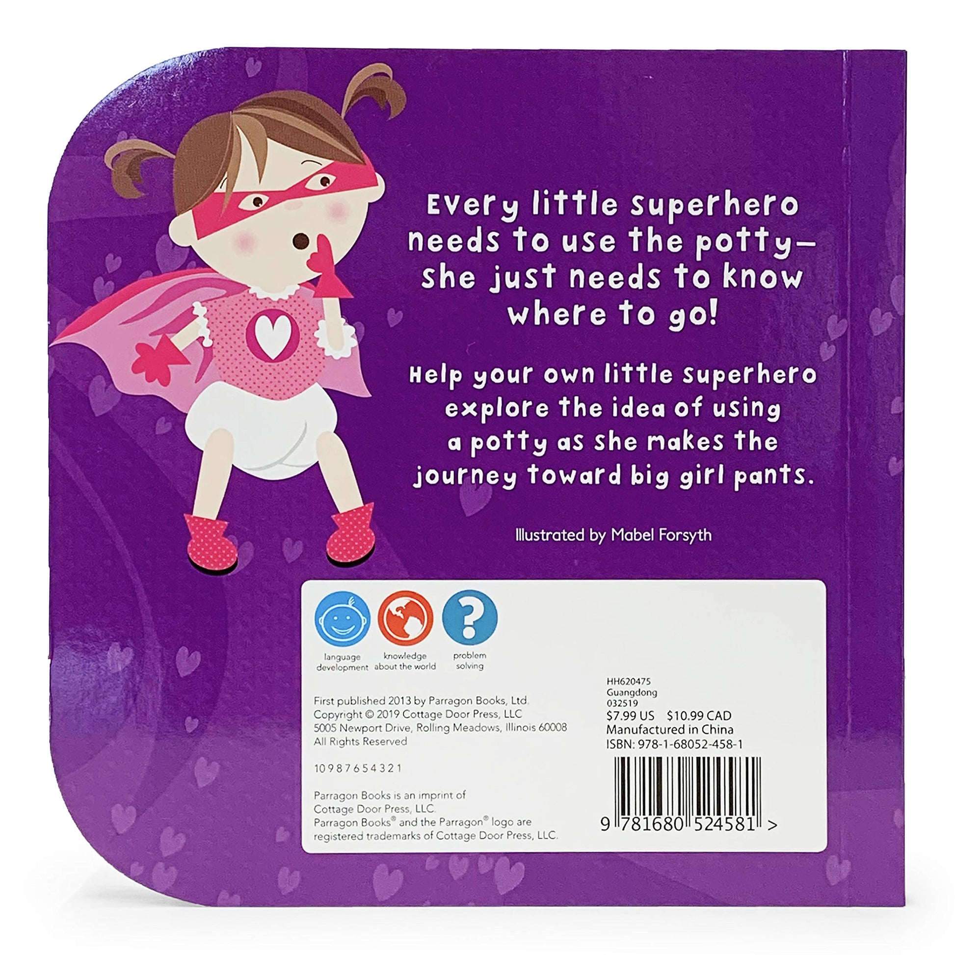purple back of book with superhero girl in a diaper