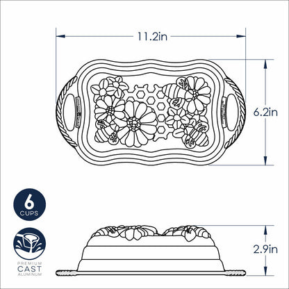 drawing of loaf pan with measurements.