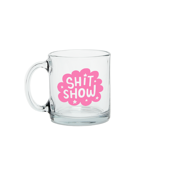 shit show glass mug on white background.