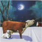 another page has illustration of a cow standing in the snow with her baby at her feet under the night sky