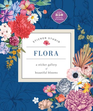front cover of book is blue with a grouping of flowers in the top left corner and bottom right, title, and author's name