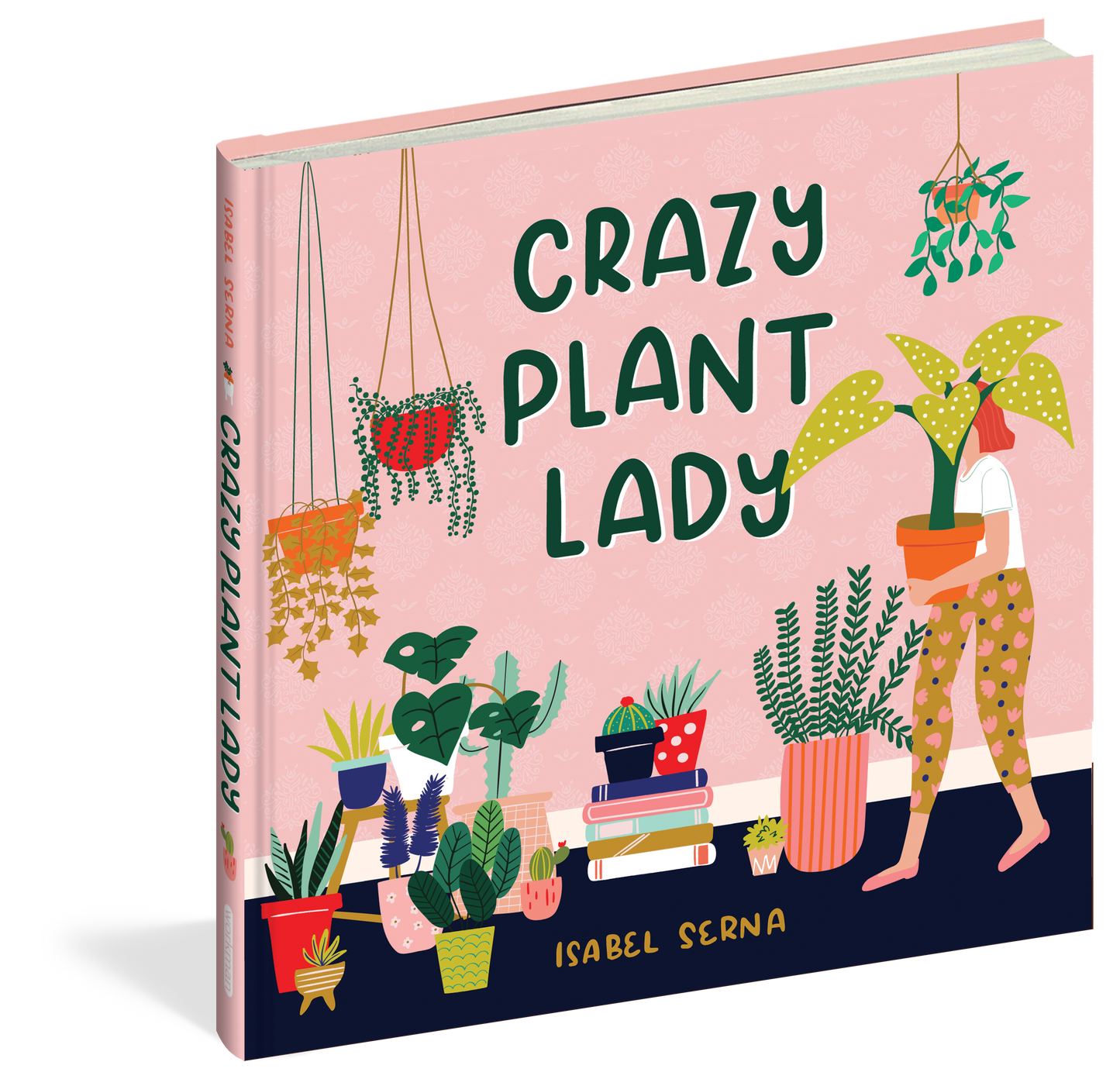 cover of book shows a woman carrying a potted plant to add to the rest of the potted plants, title, and author's name