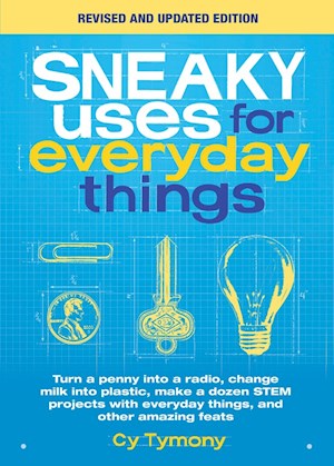 book cover with title, author, and line drawings of a light bulb, key, penny and paper clip