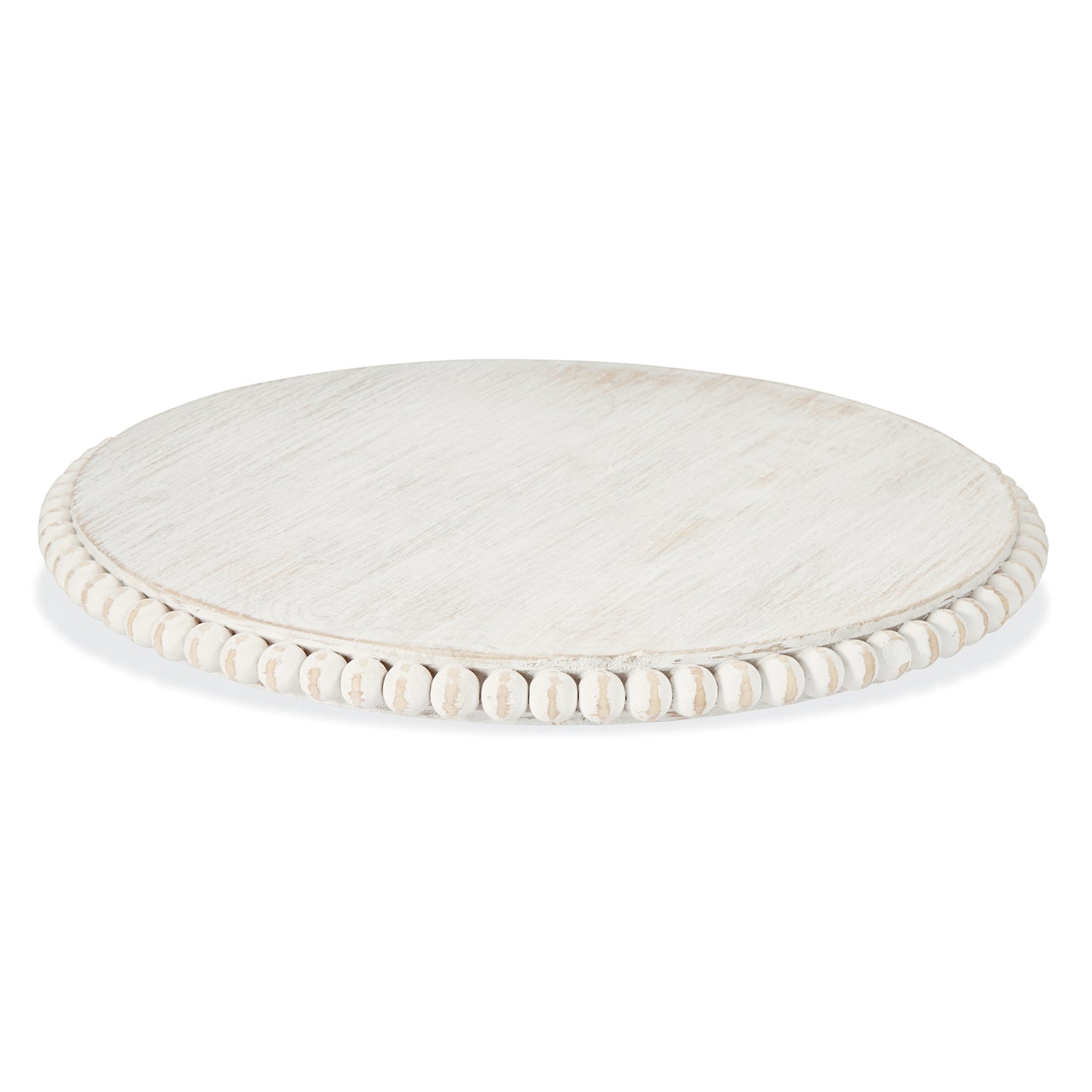 beaded wood lazy susan on a white background