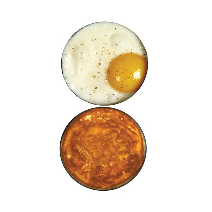 round fried egg and pancake.