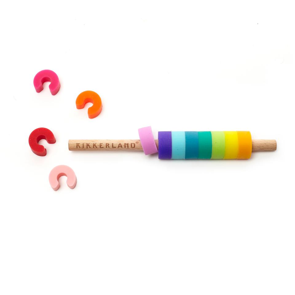 rainbow wine markers on a white background