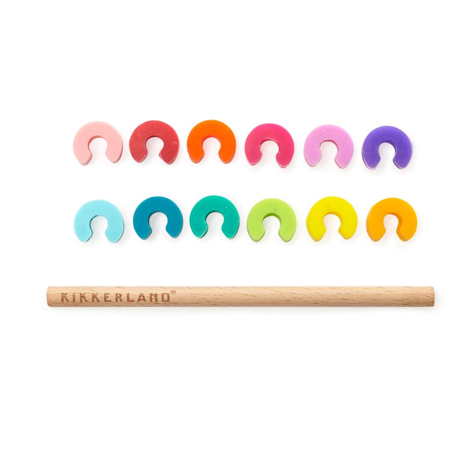 rainbow wine markers displayed flat on a white background