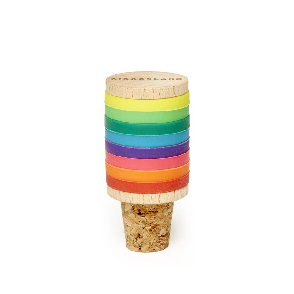 rainbow wine rings and stopper on a white background