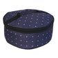 round food carrier is purple with white dotted pattern on white background.