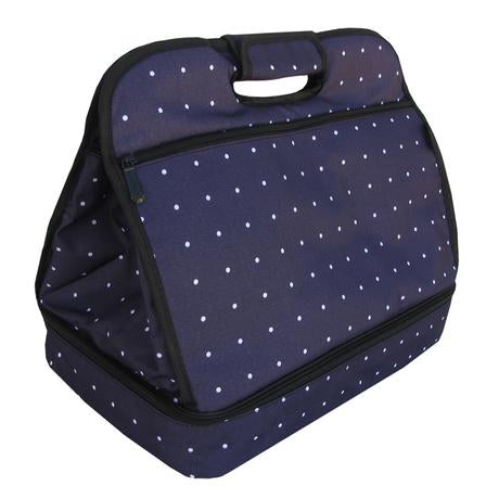 blue with white dots food carrier on white background.