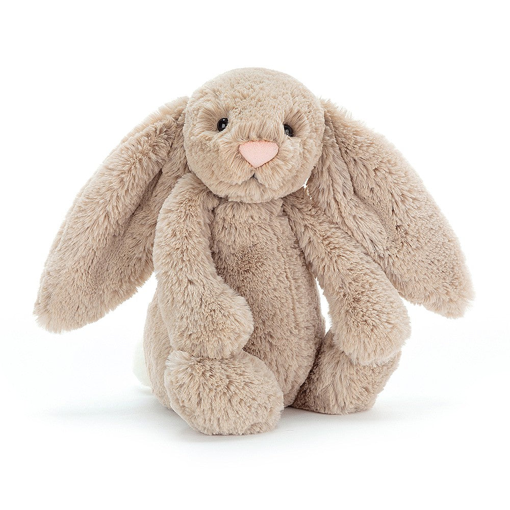 front view of the beige bashful bunny on a white background
