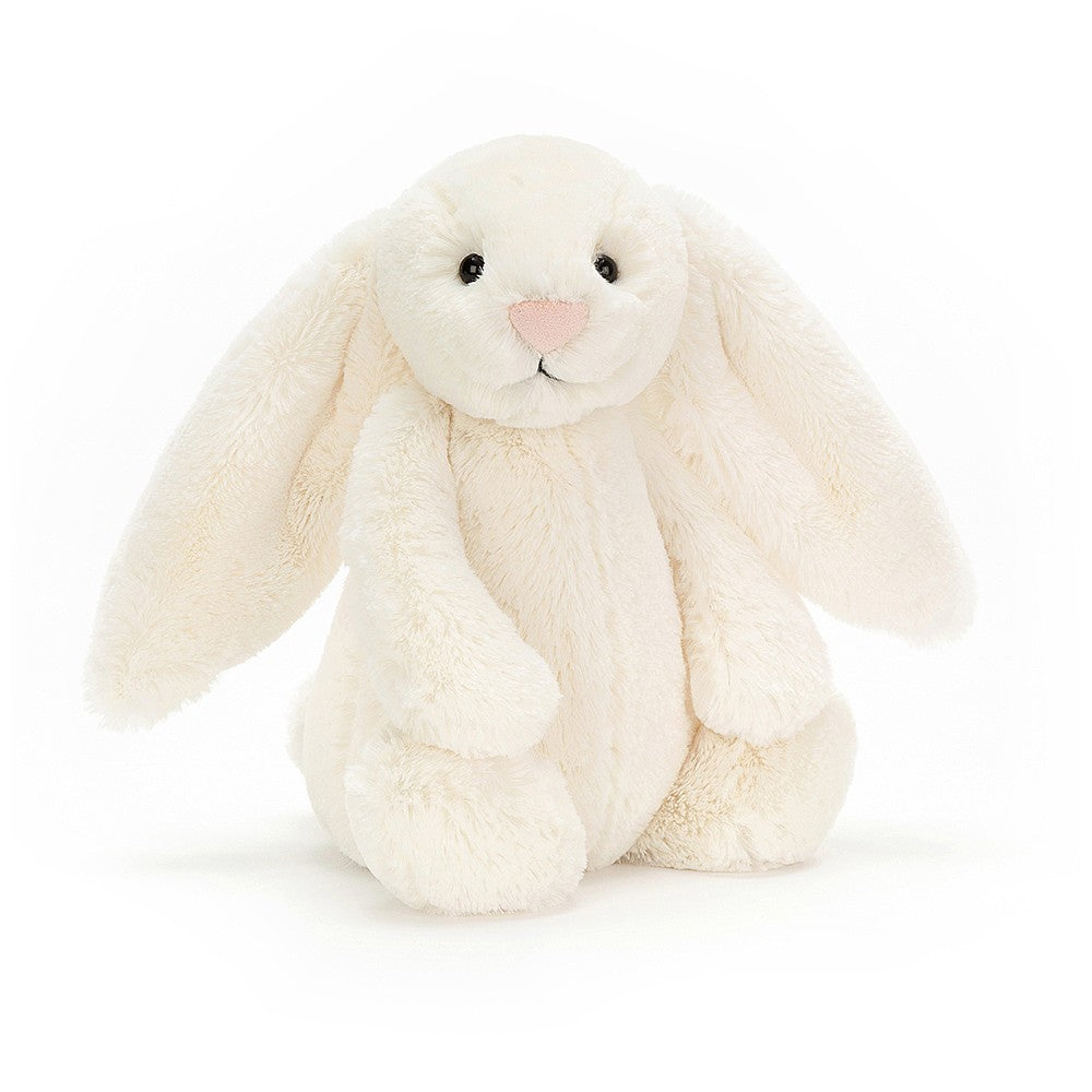 front view of the cream bashful bunny on a white background