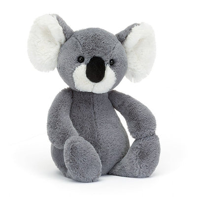 front view of this gray bashful koala plush toy displayed on a white background