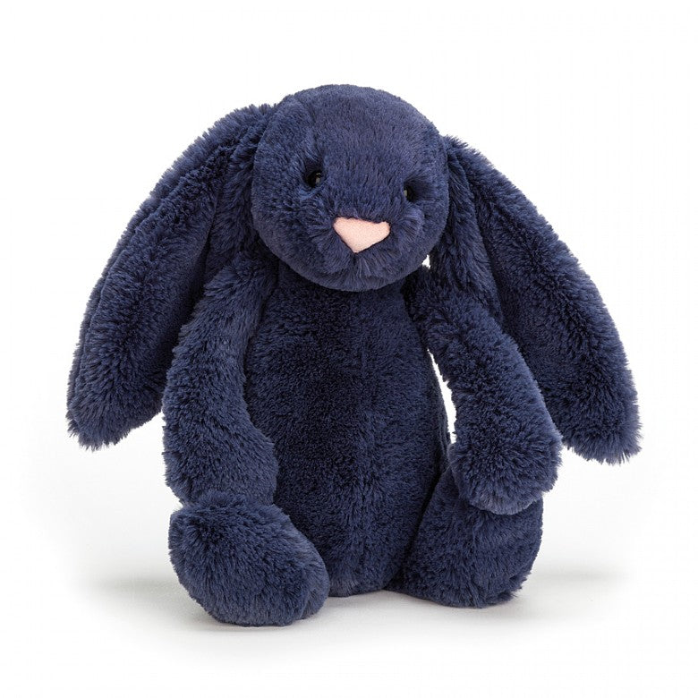 front view of the navy blue bashful bunny on a white background