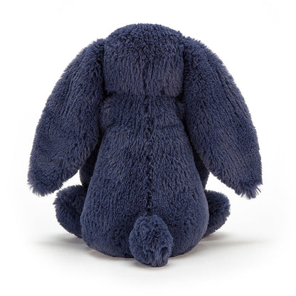 back view of the navy blue bashful bunny on a white background