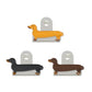 3 colors of dog bag clips on a white background.