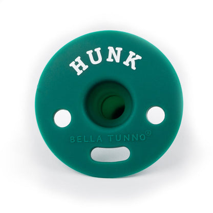 back view of the green hunk bubbi pacifier on a white background