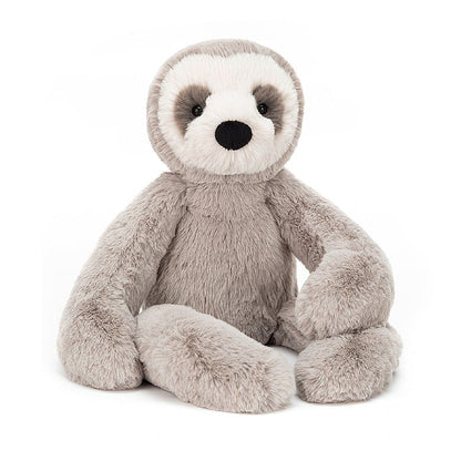 front view of the small gray bailey sloth plush toy displayed on a white background
