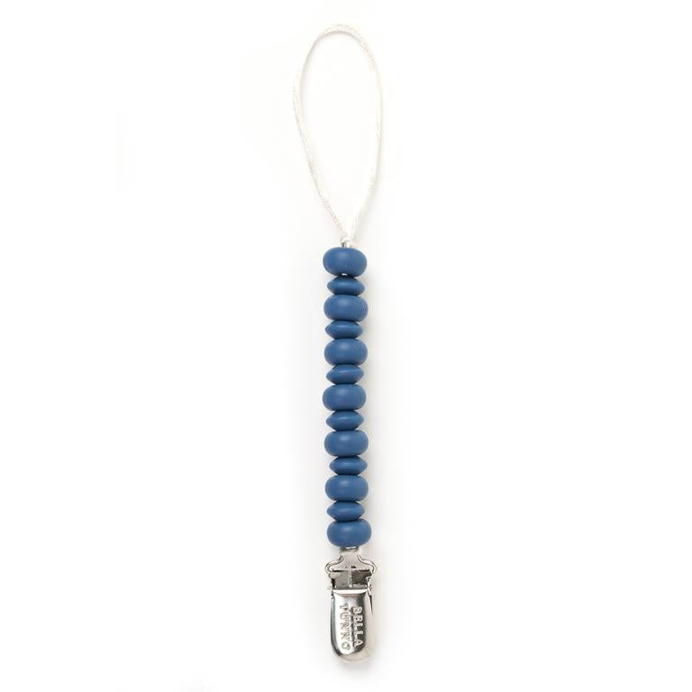 navy pacifier clip on a white background