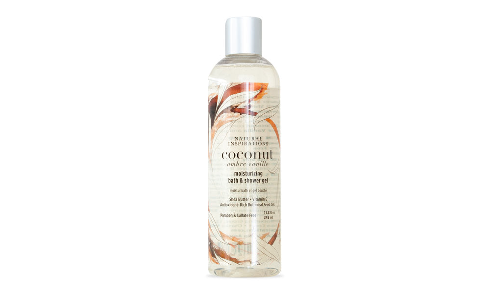 bottle of Coconut Ambre Vanilla shower gel.