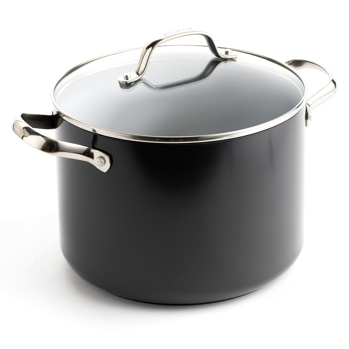 stockpot with lid on white background.