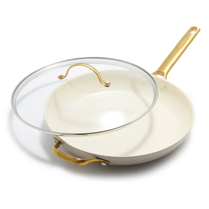 taupe reserve frypan and lid on a white background