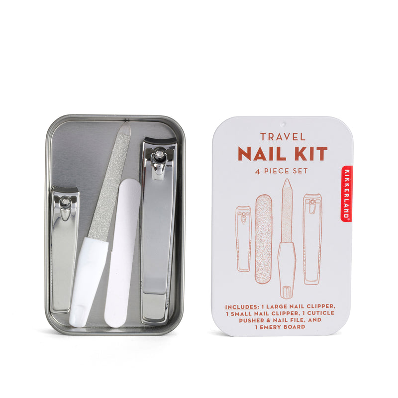 nail kit in tin with lid set next to it.