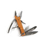 wood plier multi tool on displayed open on a white background