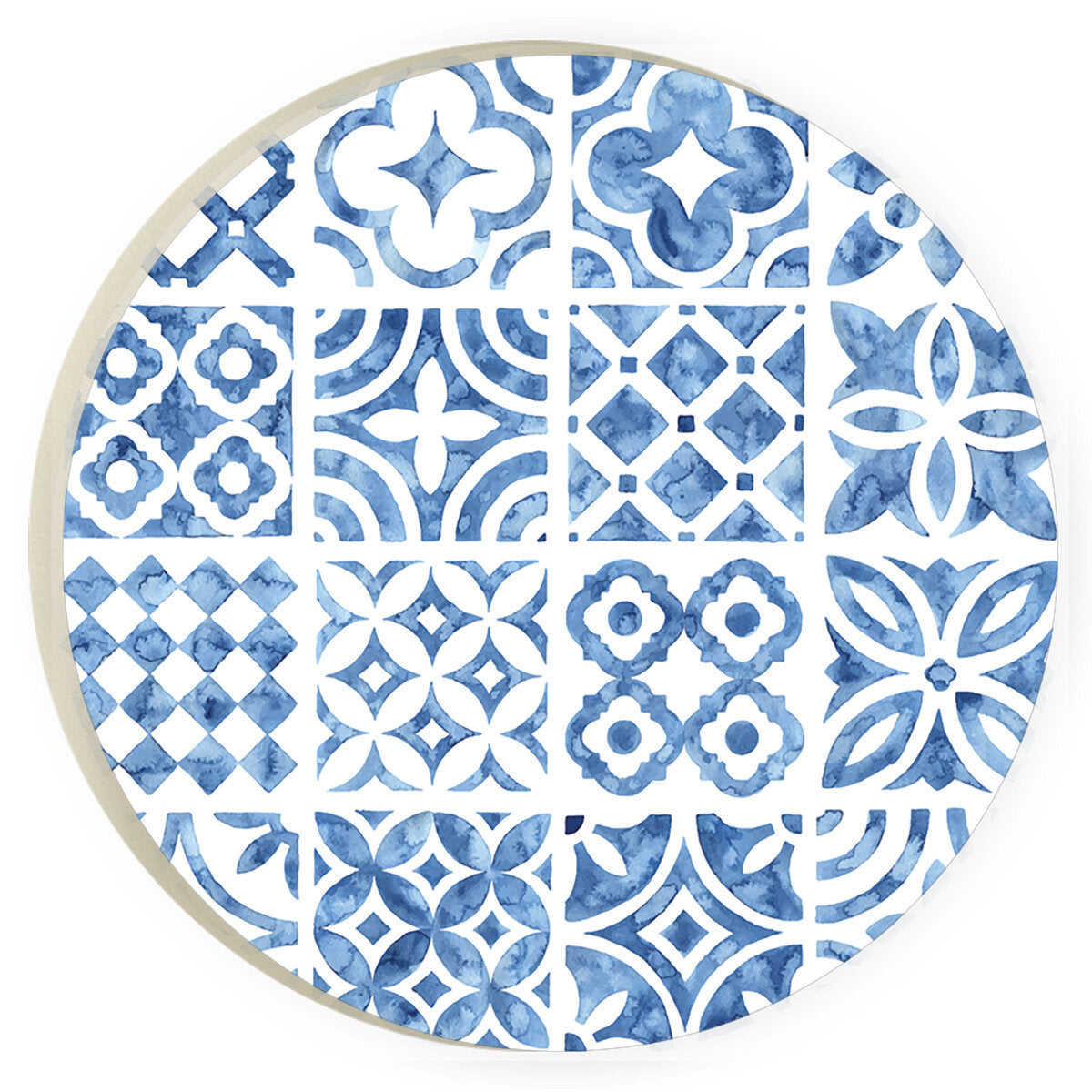blue tile round coaster displayed on a white background