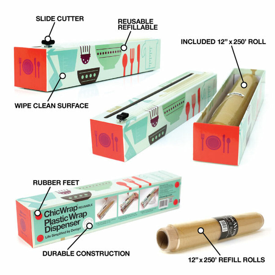 illustration of the veggies plastic wrap dispenser functions on a white background