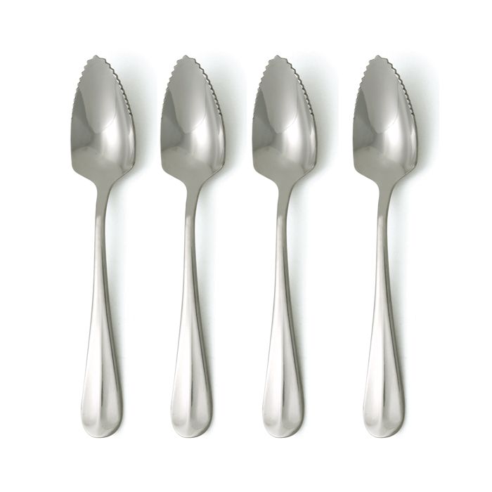 4 grapefruit spoons with serrated edges.