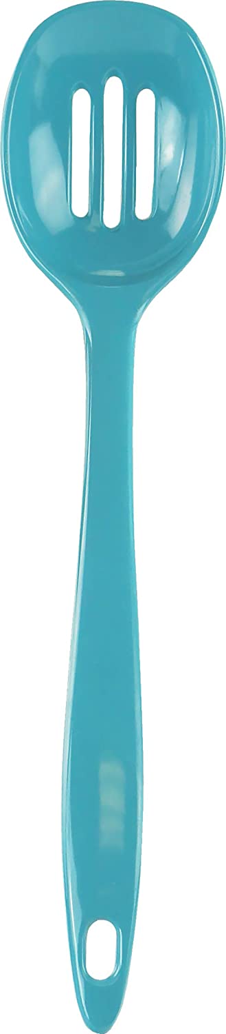 Turquoise Slotted Spoon on white background