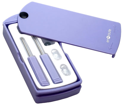 purple handy eyeglass repair kit open on a white background