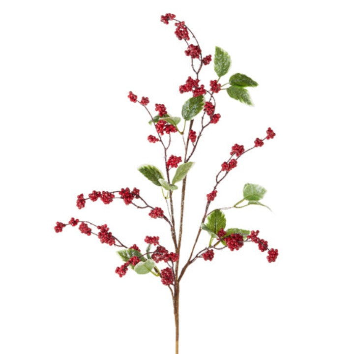 artificial stem of red berry clusters and green leaves.