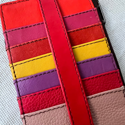close-up of opposite side of card holders colorful card slots.