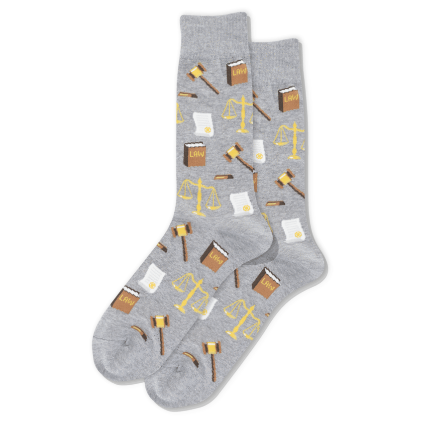 heather gray lawyer crew socks displayed flat on a white background