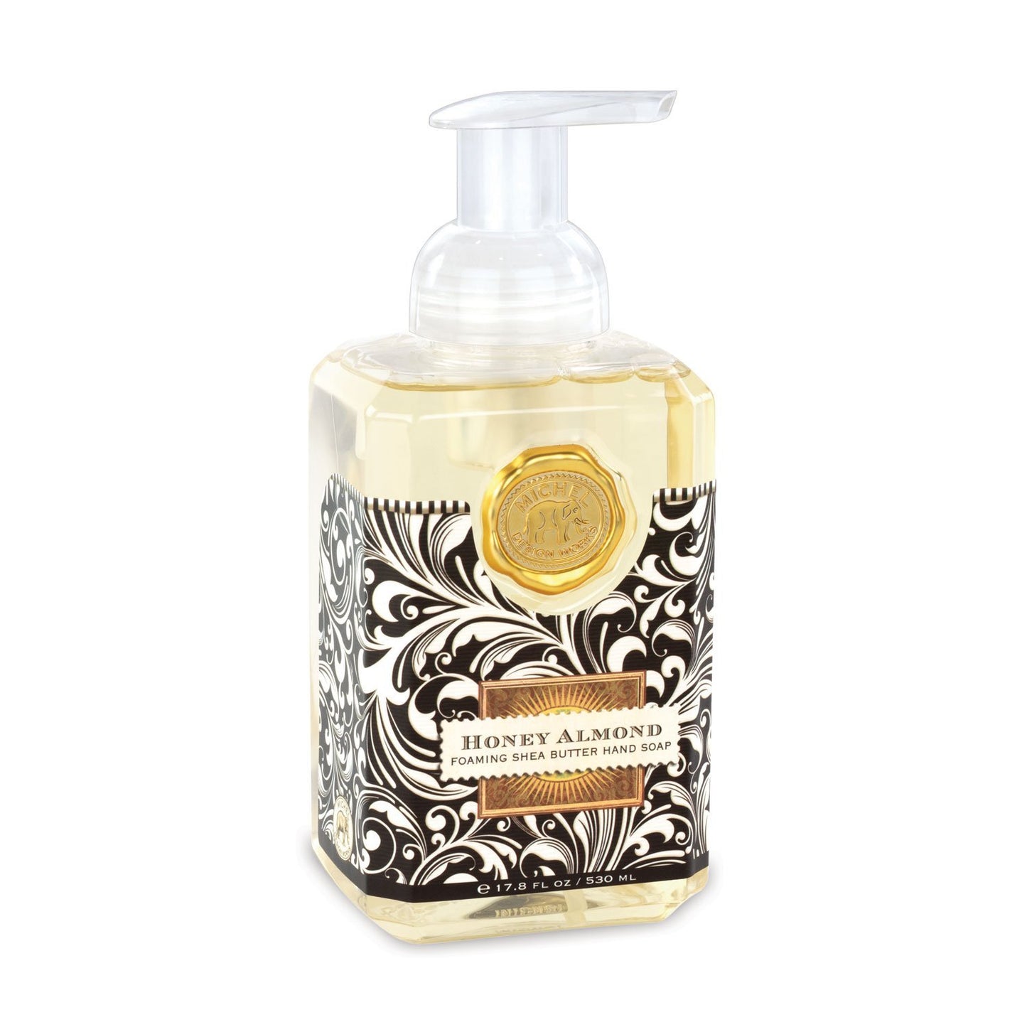 honey almond foaming hand soap on a white background
