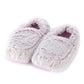 pink plush slippers on white background.