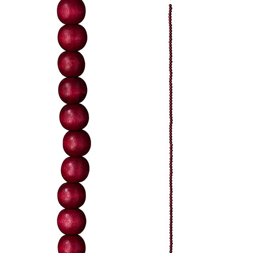 close-up of red bead garland and view of long length of garland.