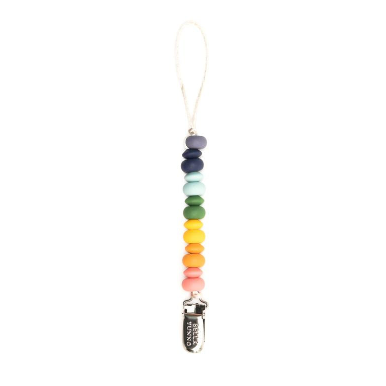 rainbow pacifier clip on a white background