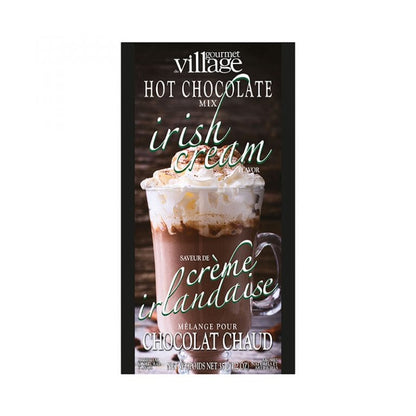 individual packet of irish cream hot chocolate displayed against a white background