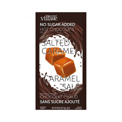 the sugar free salted caramel hot chocolate package on a white background