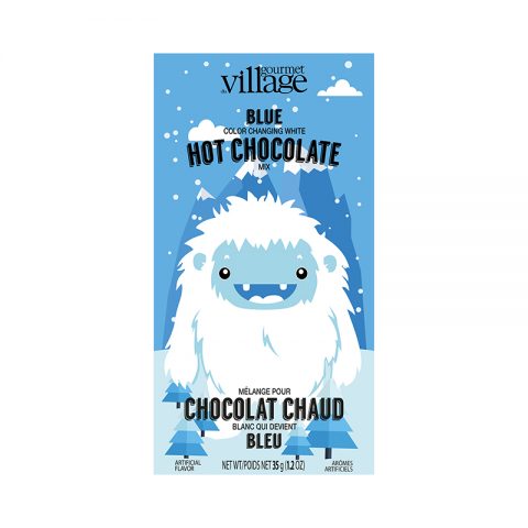 individual packet of blue yeti hot chocolate displayed against a white background